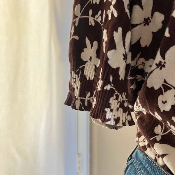 D&Co 100% Cotton Floral Button Front Short Sleeve Cardigan - Picture 5 of 7